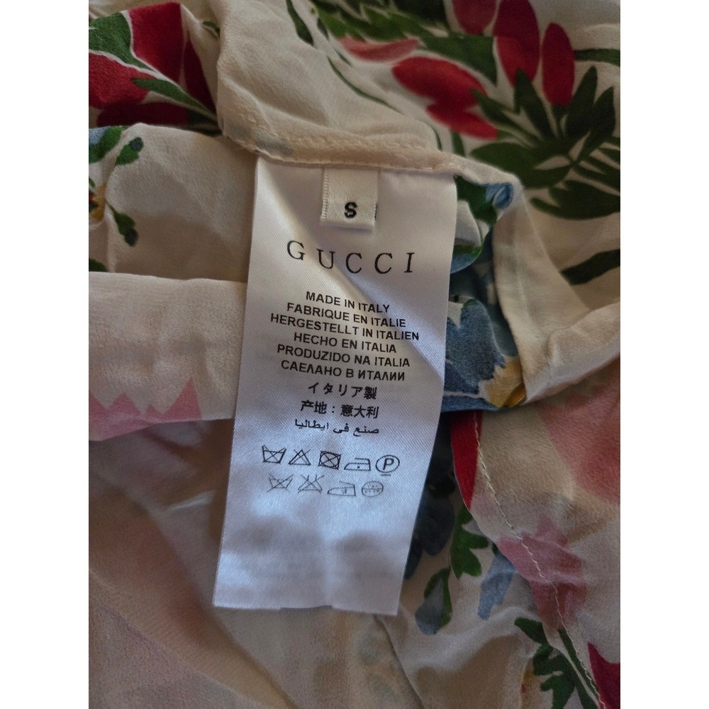 Gucci Silk Floral Butterfly Print Ruffle Bow Mini Dress 434347 Ivory S - Picture 7 of 9